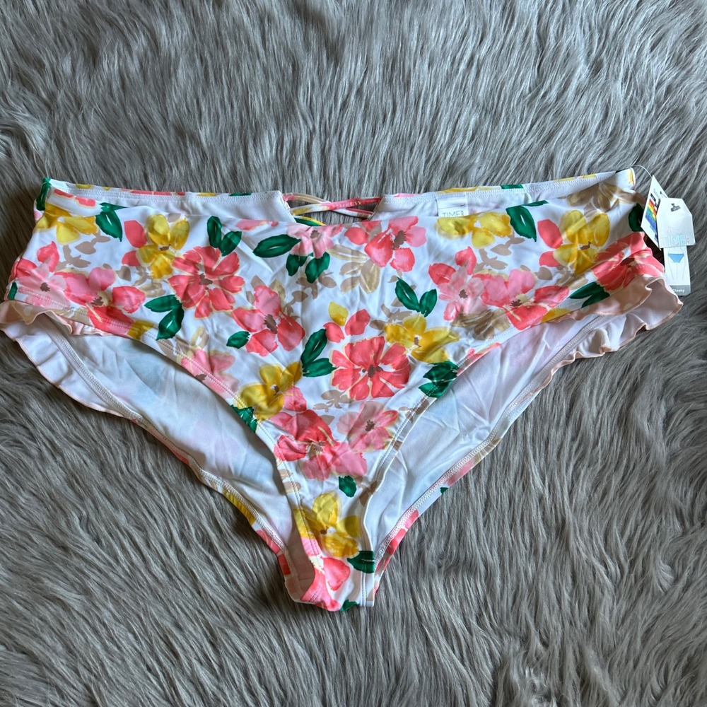 Time And Tru Cheeky Bikini Bottoms Womens Size 3X (24W-26W) Floral Swimsuit